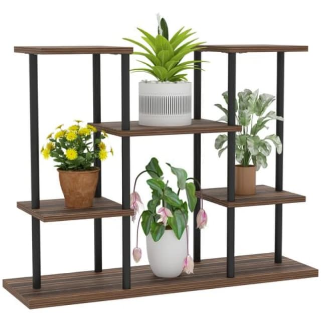 Outsunny Outsunny 4 Tiered Indoor Plant Stand Display Rack, Carbonised Finish Brown