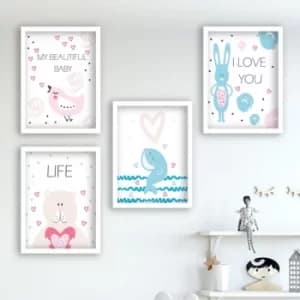SET_122 Multicolor Decorative Framed Painting (4 Pieces)
