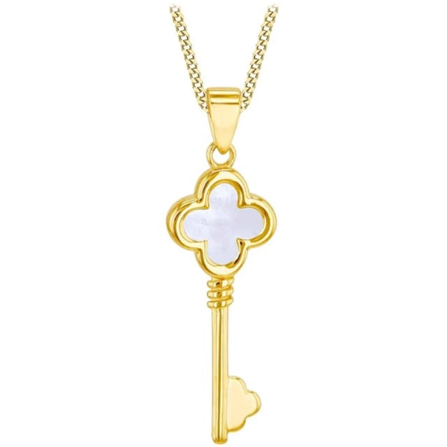 Be You 9ct Gold Mother of Pearl Clover Key Necklace Yellow Gold female 18in