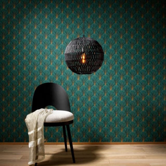 Erismann Green Art Deco Avant Garde Wallpaper Gold Geometric Fan Feature Wall, Green WL-10451-19
