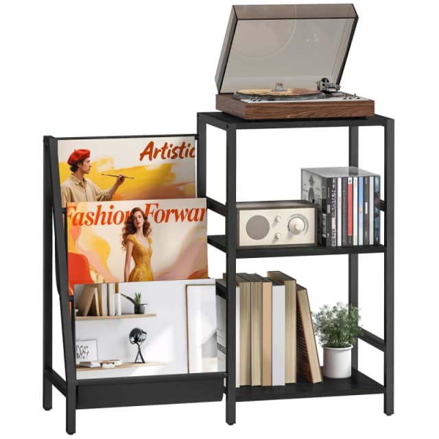 HOMCOM HOMCOM Record Player Stand, 3-Tier Side Table with Vinyl Record Storage in Black One Size Unisex 5063603058057