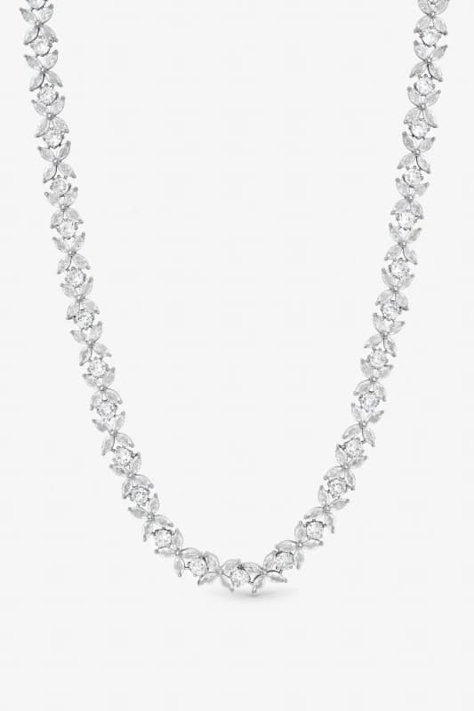 Jon Richard Womens Rhodium Plated Cubic Zirconia Floral Necklace in Silver Silver Female One Size
