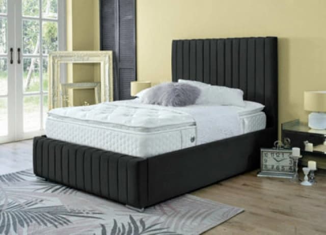 Ds Living Savoy Upholstered Soft Black Velvet Panel Design Bed Frame 3ft