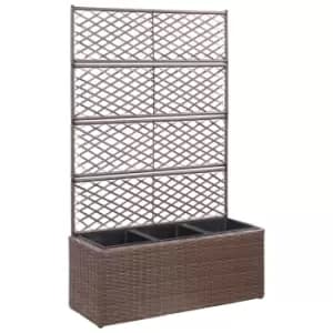 Vidaxl Trellis Raised Bed With 3 Pots 83x30x130cm Poly Rattan Brown