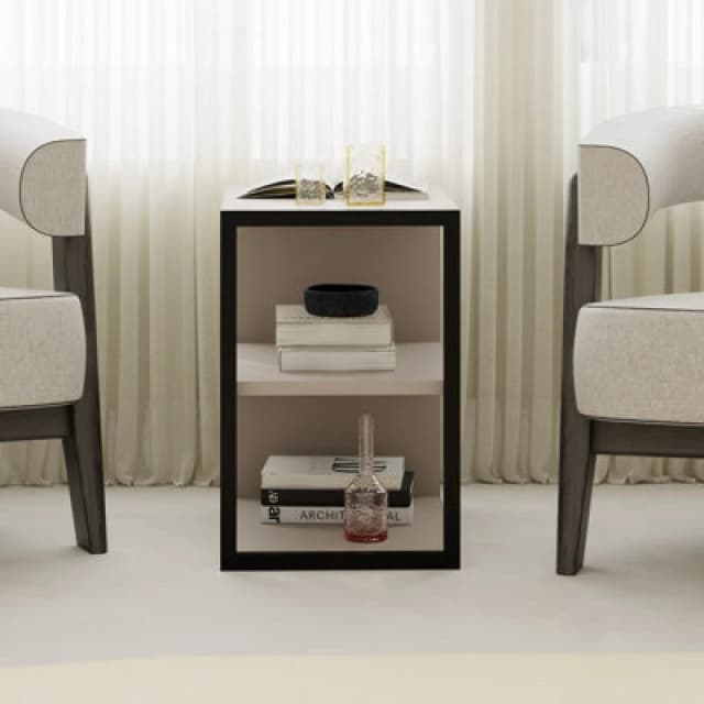 Decortie Modern Echo 3-Tier Sofa End Table, Single Small Side Table, Bedside Table With Metal Frame 30(W)X42(D)Cm (Mocha Grey)