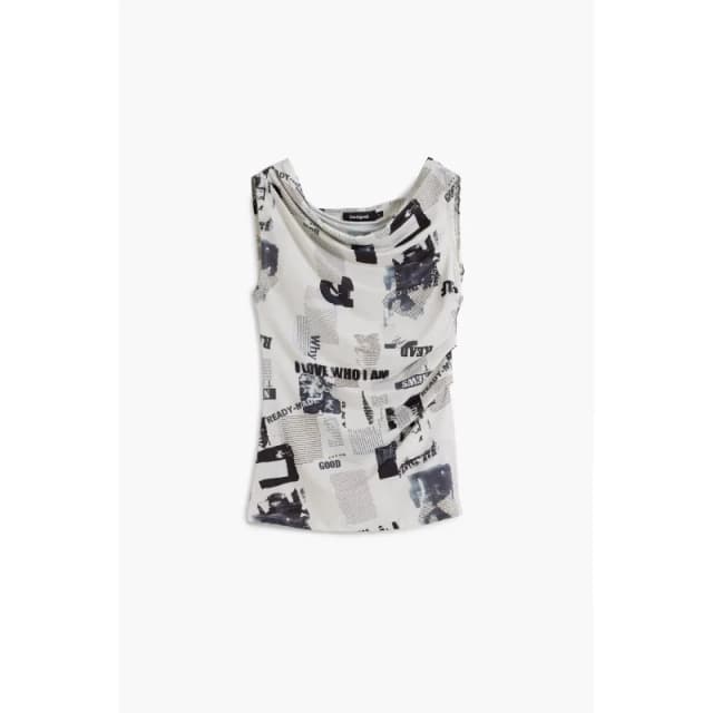 Desigual Womens sleeveless T-Shirt Desigual Breaking News Blanc Female XS