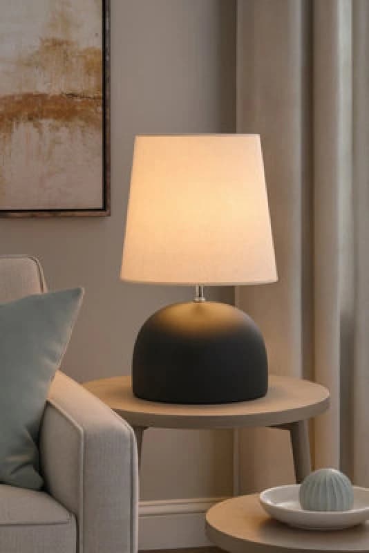 Lighting Collection Large Black Ceramic Table Lamp Black And Chrom unisex One size