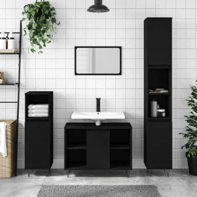 Vidaxl Bathroom Cabinet Black 80X33X60 Cm Engineered Wood