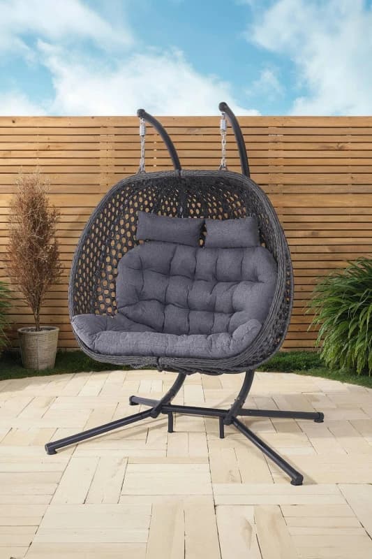 More4Homes Sicily Double Hanging Rattan Egg Chair Grey
