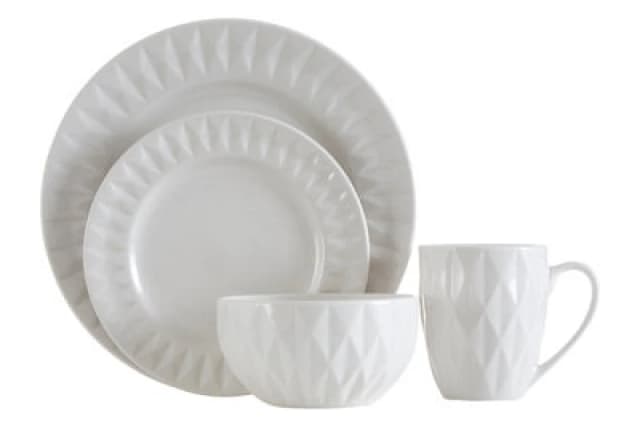 Orsina 16Pc Embossed White Porcelain Dinner Set, 16Pc Dinner Set, Embossed Dinner Set, White Ceramic Dinner Set