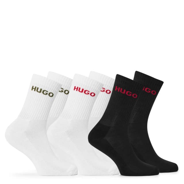 Hugo Mens Ribbed Logo 6-Pack Crew Socks Black/White male Mens 6-12