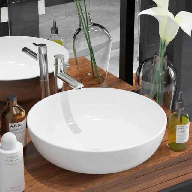 vidaXL Basin Round Ceramic White 41.5x13.5cm Bathroom Above Counter Wash Sink