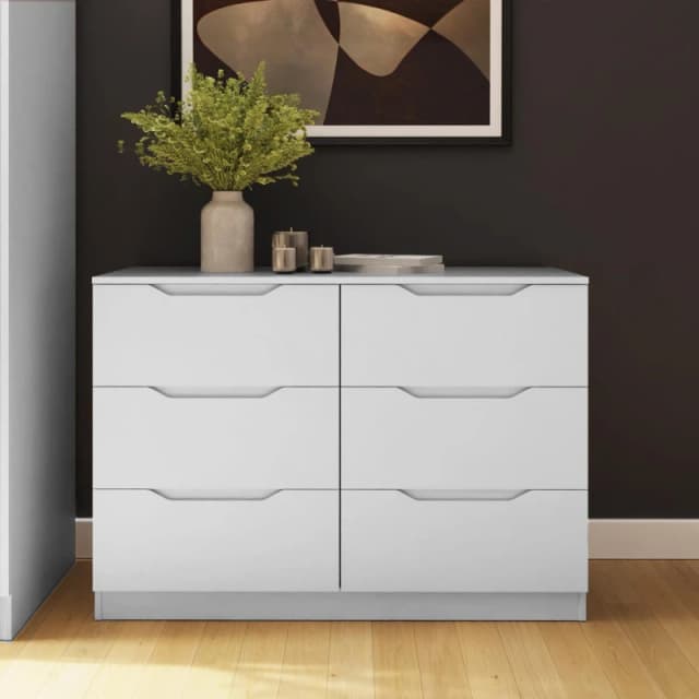 FWStyle FWStyle Luno White 6 Drawer Modern Wide Chest Of Drawers White One Size Unisex 5056413129741