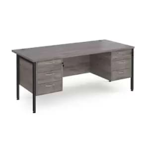 Maestro 25 straight desk 1800mm x 800mm with two x 3 drawer pedestals - Black H-frame leg and grey oak top