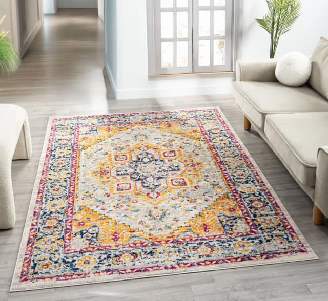 San Marino Modern Living Room Area Rug - Low Pile Floral Design Muti Coloured 200Cm X 290Cm