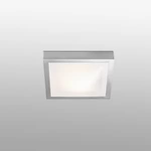Tola 1 Light Small Square Bathroom Flush Ceiling Light Aluminium, White IP44, E27