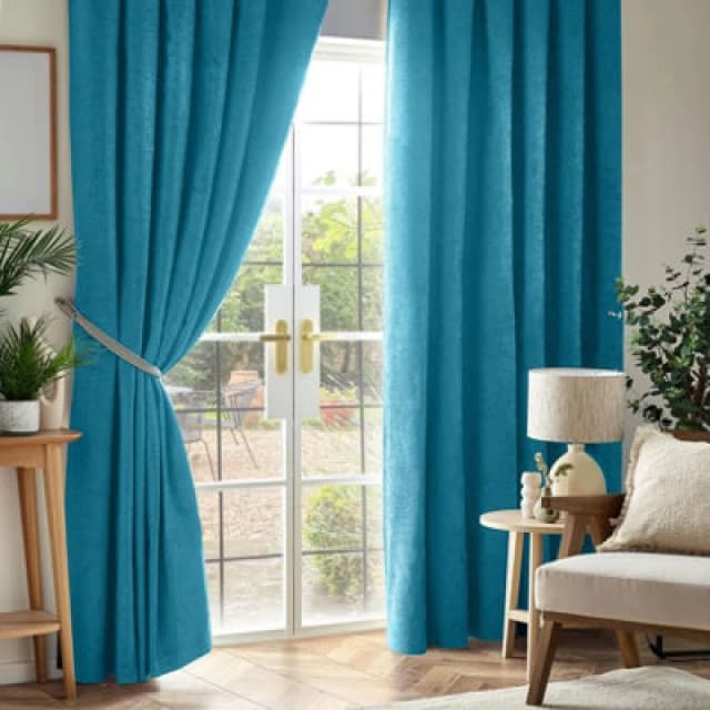 Luxury Living Chenille Blackout Pencil Pleat Top Curtains 117Cm X 137Cm Teal