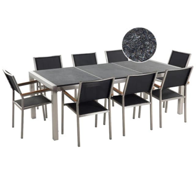 Beliani Garden Dining Set 8 Seater Grosseto Triple Plate Granite Flamed Black