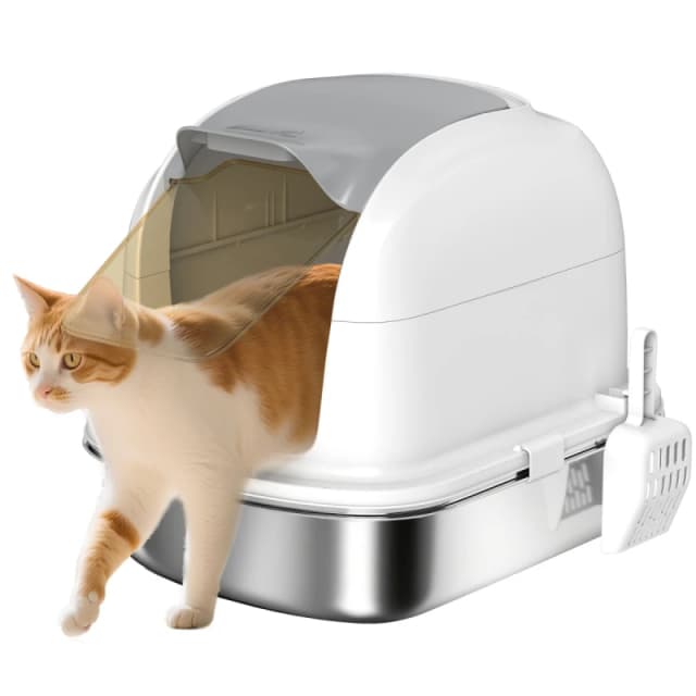 PawHut PawHut Stainless Steel Cat Litter Tray with Lid