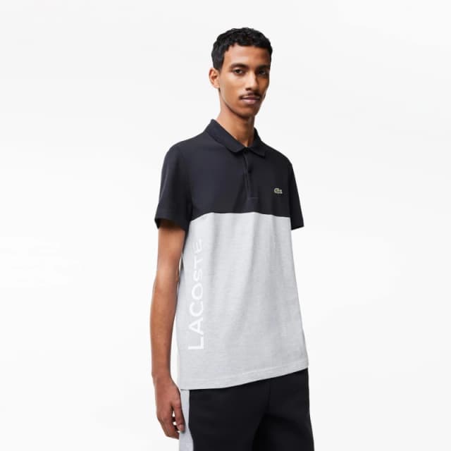 Lacoste Regular Fit Stretch Cotton Colourblock Polo Shirt - Grey Grey L