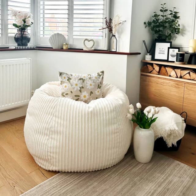 rucomfy Beanbags rucomfy Jumbo Cord Slouchbag - Indoor Classic Bean Bag for Adults in Ivory Ivory Unisex