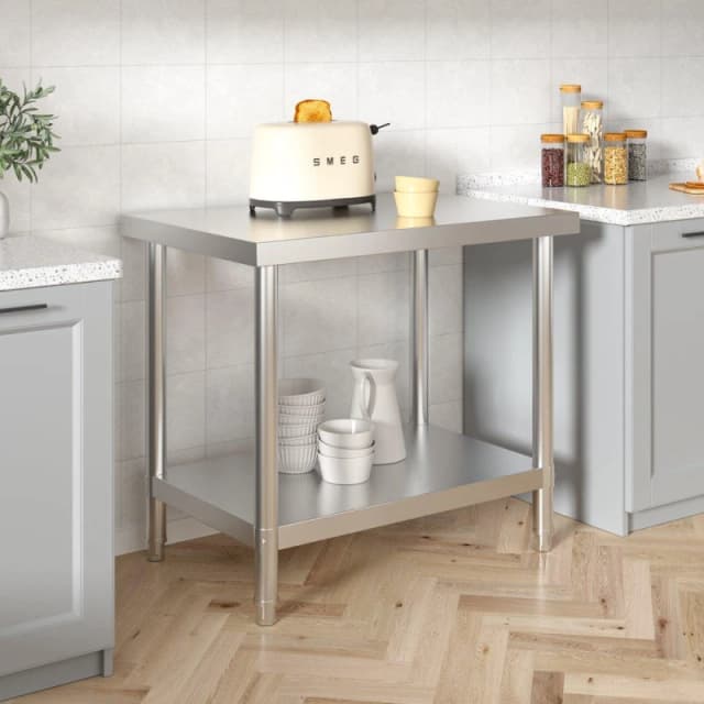 Kabinet UK 90cm 2 Tier Kitchen Stainless Steel Table Silver unisex One size