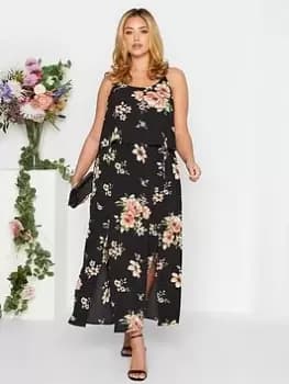 Yours Curve Floral Overlay Maxi Dress Black, Size 18, Women