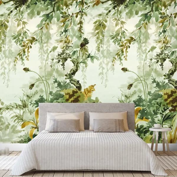 Grandeco Naive Watercolour Jungle Repeatable Wallpaper Mural 159 x 280cm Green