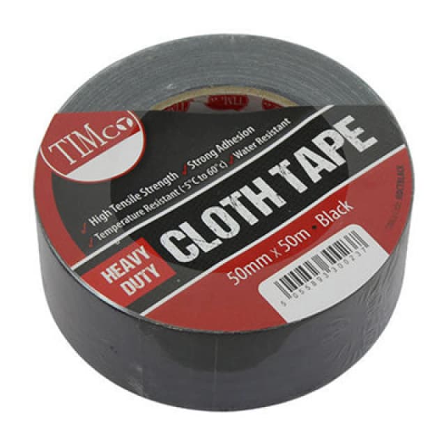 Timco Heavy Duty Cloth Tape - Black (Size 50m x 50mm - 1 Each) Black