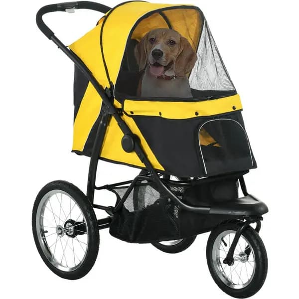 PawHut Pawhut - Pet Stroller Jogger for Medium Dogs, Foldable Pushchair Adjustable Canopy Yellow - Yellow 5056725328993
