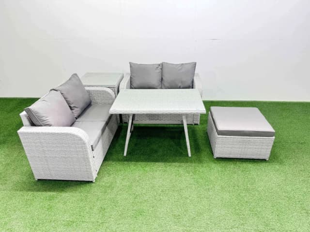 Fimous 5 Seater Outdoor Love Sofa Set Rattan Garden Furniture Sets in Light Grey Light Grey Unisex
