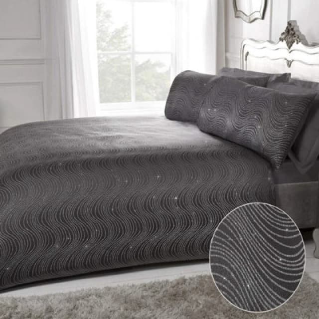 Smart Living Smart Living Luxury Hotel Quality Lurex Jacquard Swirl Duvet Cover with Pillowcases in Charcoal Size: Double Charcoal Double Unisex 505