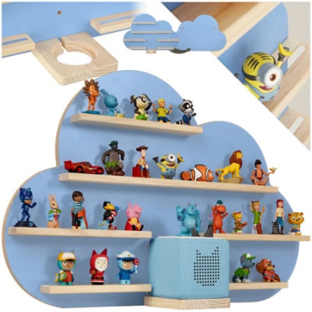 Tectake Wall Shelf 'cloud' - Child-Friendly Cloud Design, Fits 28 Figurines, Magnetic Strips, With Integrated Cable Management - Blue