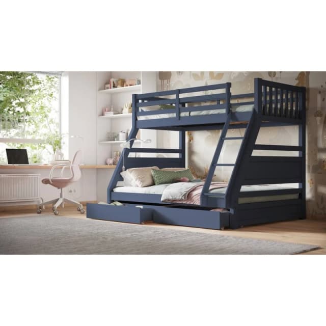 Flair Ollie Wooden Triple Bunk Bed with Drawers in Blue Size: Double Blue Unisex Double