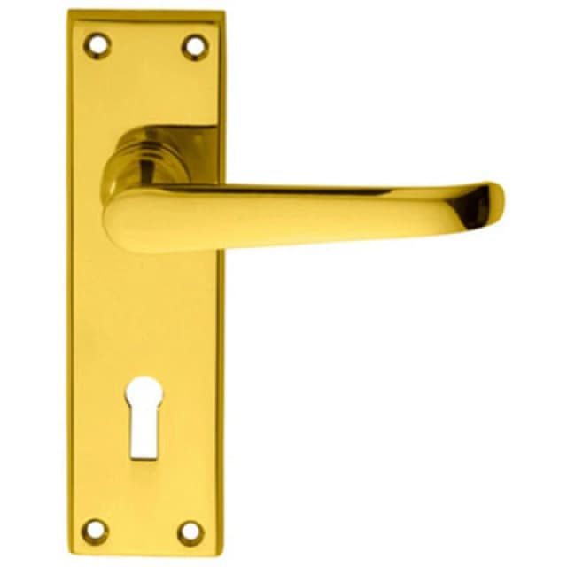 Loops PAIR Straight Victorian Handles on Lock Backplate 150 x 42mm Polished Brass Metallics