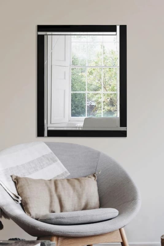Mirroroutlet Frameless Aston Black Double Bevelled All Glass Mirror 68 X 58 Cm