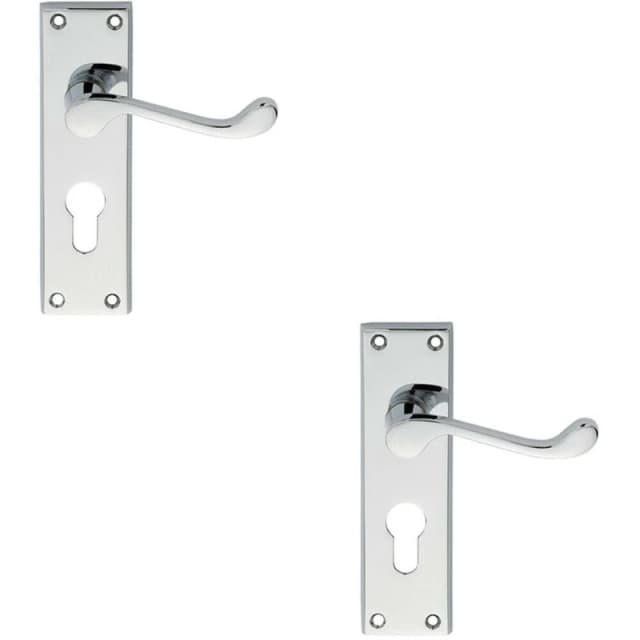 Loops 2x PAIR Victorian Scroll Lever on Euro Lock Backplate 150 x 43mm Polished Chrome Multi