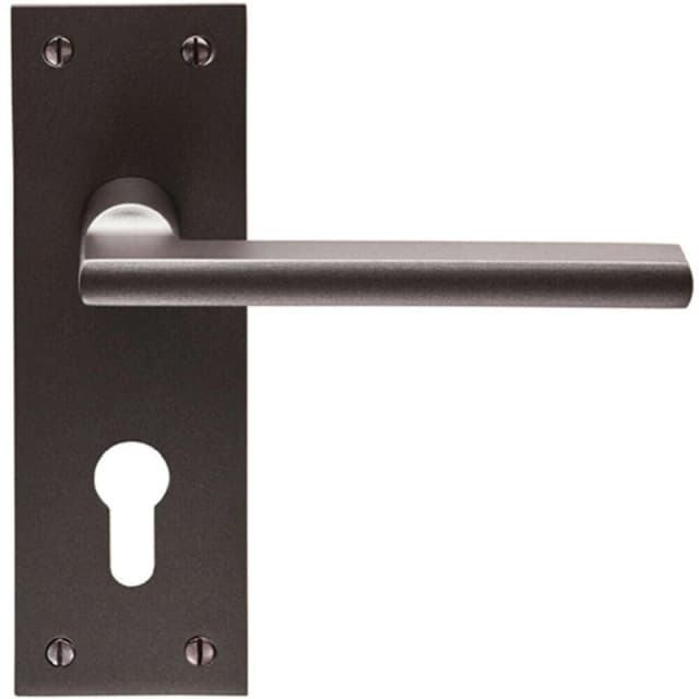 Loops PAIR Straight Bar Handle on Slim Euro Lock Backplate 150 x 50mm Matt Bronze Multi