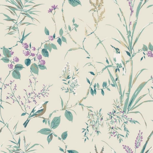 FINE DECOR Fine Decor - Floral Birds Wallpaper Teal Plum Gold Metallic Flower Shimmer Mariko WL-M1554