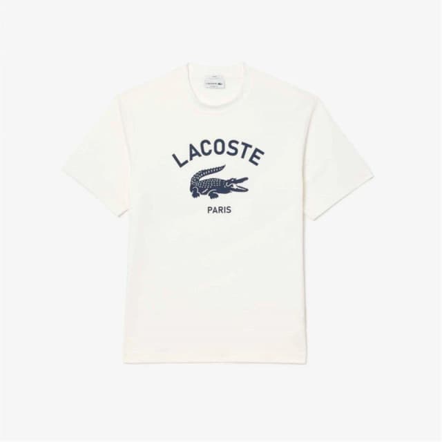 Lacoste White Signature Print Cotton T-Shirt White Male XL 239557UK