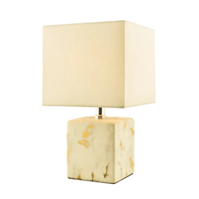 Happy Homewares Designer Square Ceramic Table Lamp With Gold Marble Effect Finish