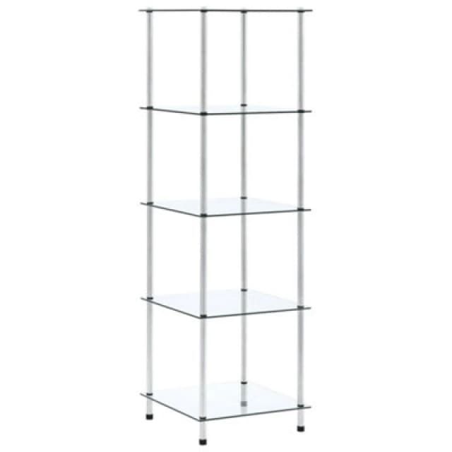 vidaXL 5-Tier Shelf Transparent Tempered Glass Kitchen Showcase Organiser Rack