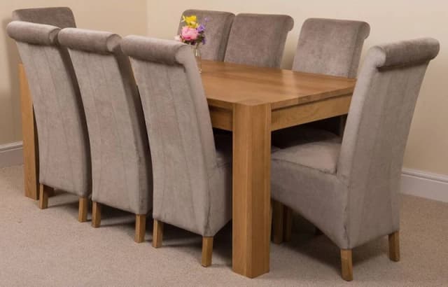 Thats Furniture Kuba 180 x 90cm Chunky Oak Dining Table & 8 Montana Fabric Chairs in Grey Grey Unisex 180 x 90 cm