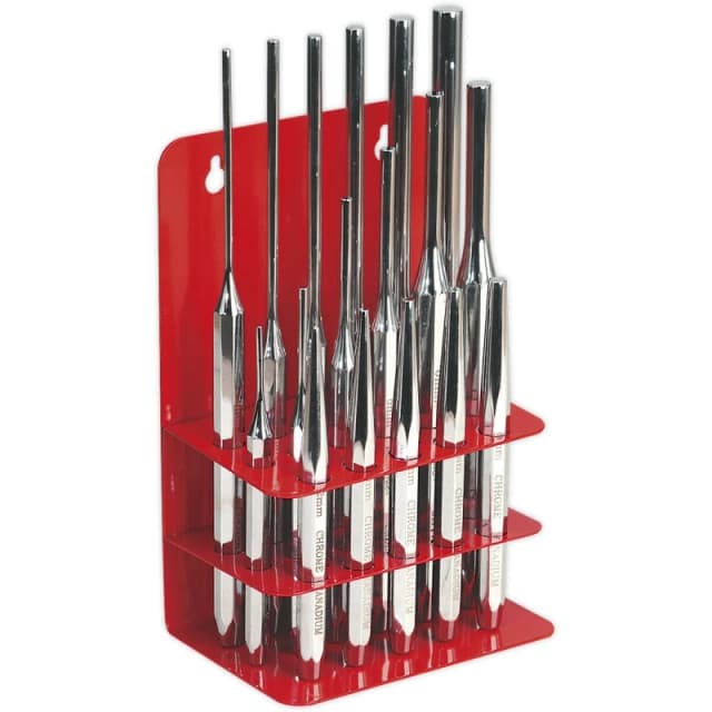 Loops 16 Piece PREMIUM Steel Punch Set - Hardened & Tempered - Polished Chrome Metallics