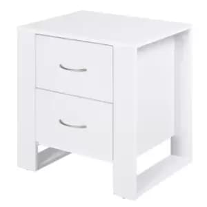 Homcom 2 Drawer Modern Boxy Bedside Table With Handles Elevated Base White