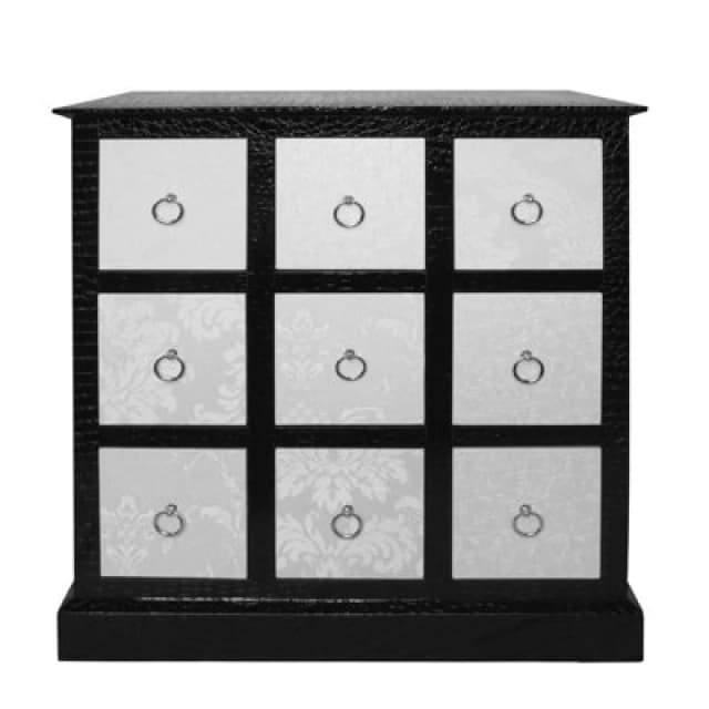 Premier Housewares Crocodile Black Leather Effect 9 Drawer Cabinet, Corner Cabinet Storage, Living Room, Delivered Fully Assembled Black