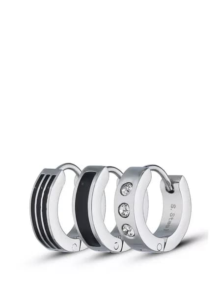 Be You Mens Stainless Steel 3 Piece Huggie Earring Set Hoop Earrings One Size Silver 71412311000