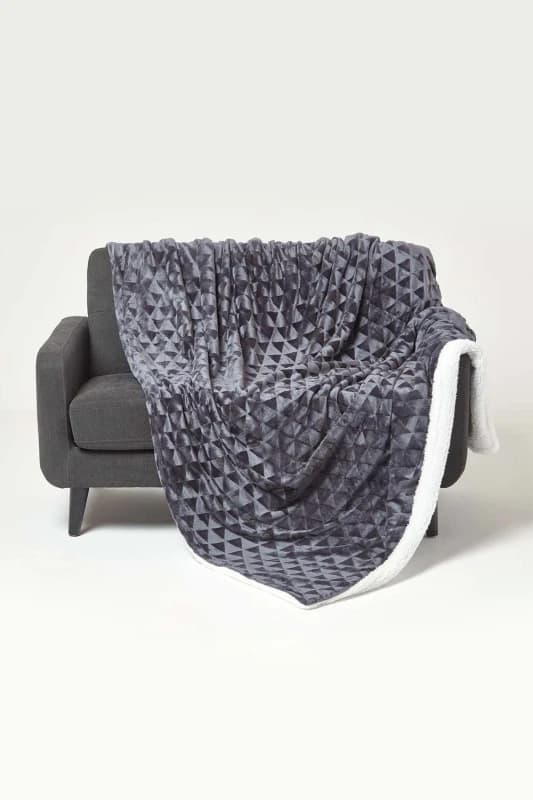 Homescapes Dark Grey Geometric Triangle Velvet Throw, 200 X 230Cm