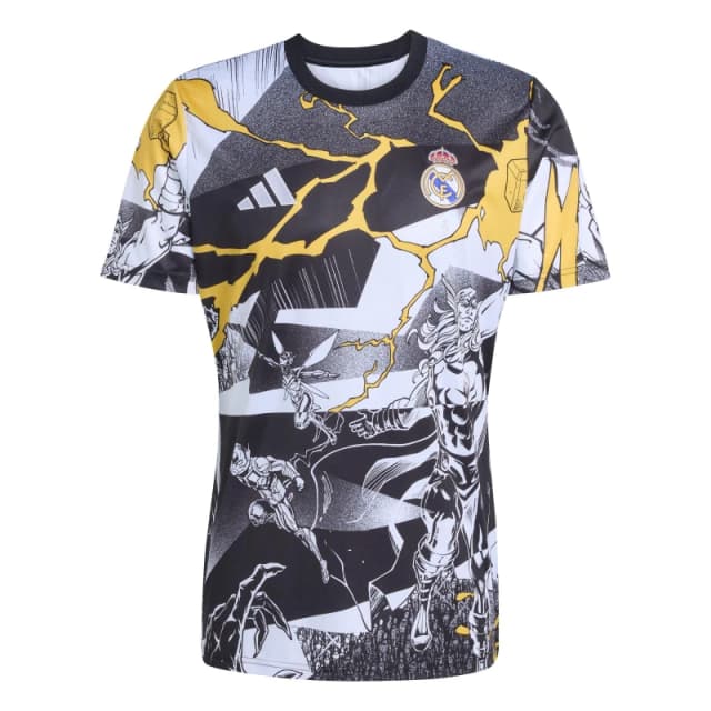 adidas Mens Real Madrid x Marvel Short Sleeve T-Shirt 2025 2026 White/Black male S