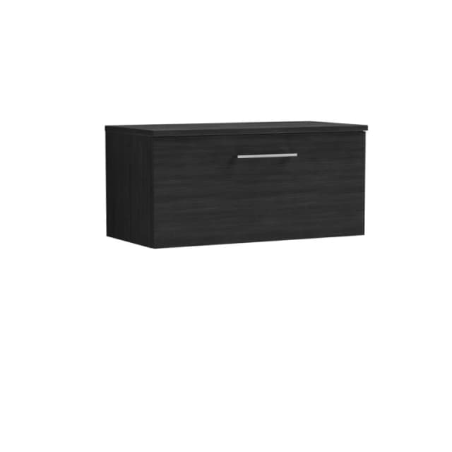 Balterley Level 800mm Wall Hung 1 Drawer Unit & Worktop Charcoal Black Woodgrain Black Unisex